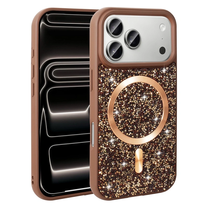 Apple iPhone 17 Pro Max Kılıf Pırlanta Tasarımlı M-safe Şarj Özellikli Zore Mozaik Silikon Kapak