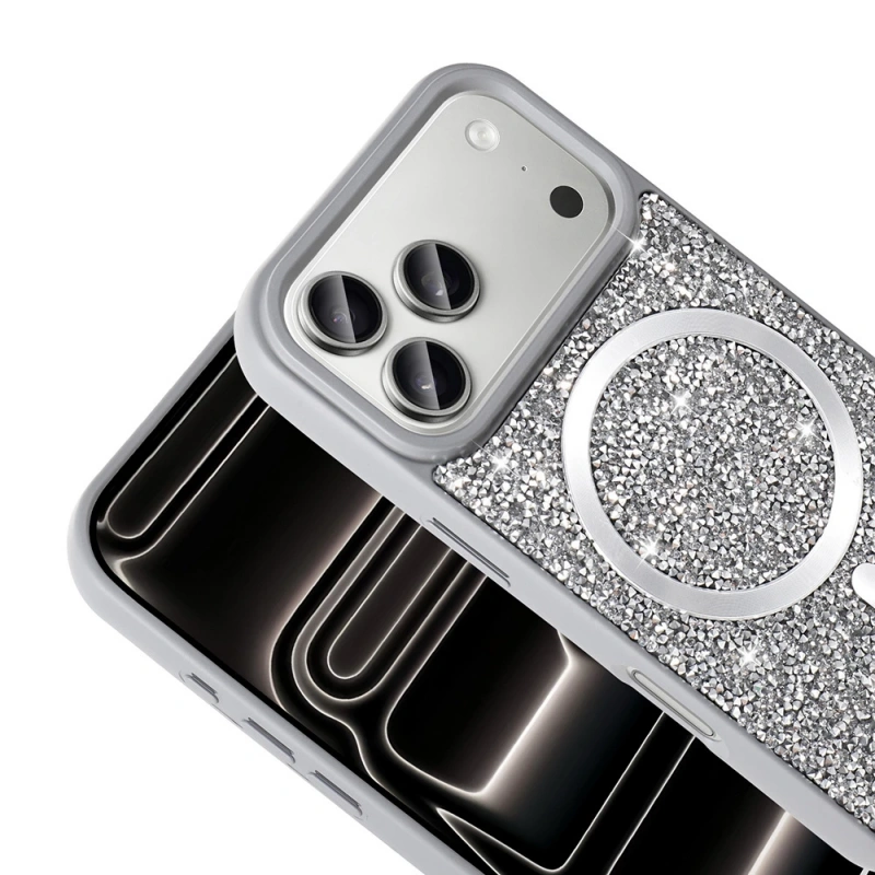 Apple iPhone 17 Pro Max Kılıf Pırlanta Tasarımlı M-safe Şarj Özellikli Zore Mozaik Silikon Kapak
