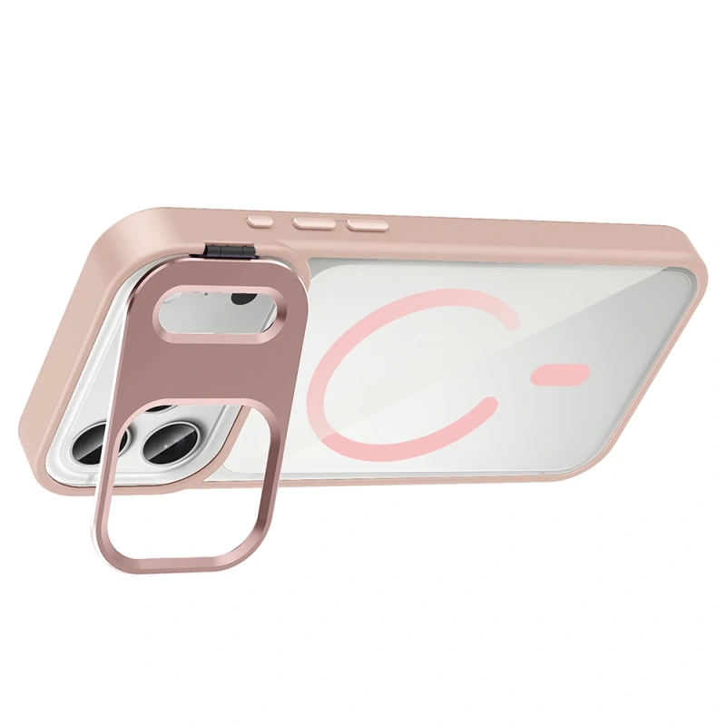 Apple iPhone 17 Pro Max Kılıf Standlı ve Kamera Lens Hediyeli M-Safe Şarj Özellikli Zore Etro Kapak