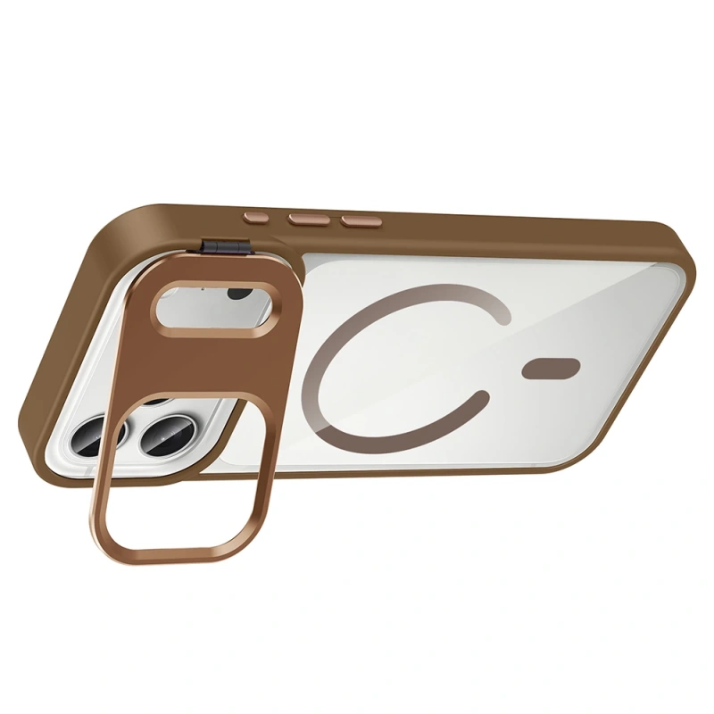 Apple iPhone 17 Pro Max Kılıf Standlı ve Kamera Lens Hediyeli M-Safe Şarj Özellikli Zore Etro Kapak