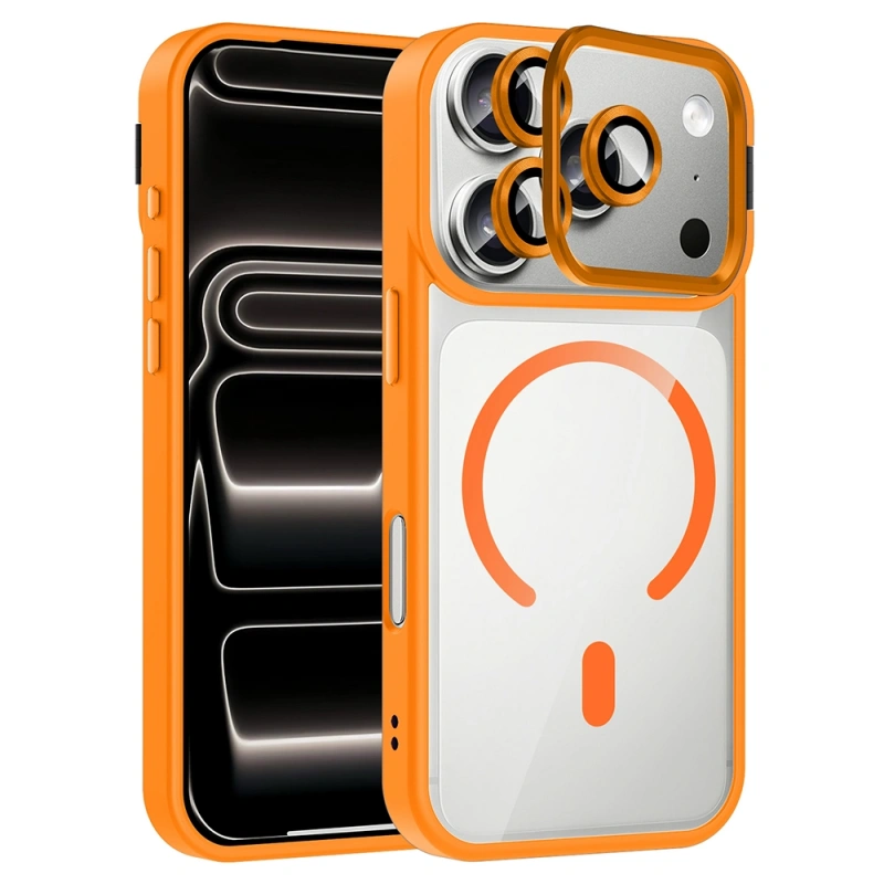 Apple iPhone 17 Pro Max Kılıf Standlı ve Kamera Lens Hediyeli M-Safe Şarj Özellikli Zore Etro Kapak
