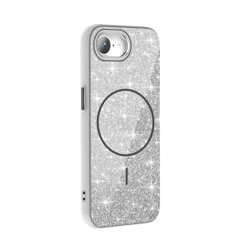 Apple iPhone 17E Kılıf M-safe Şarj Özellikli Parlayan Simli Zore Okso Kapak