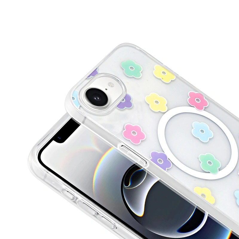 Apple iPhone 17E Kılıf M-Safe Şarj Özellikli Şeffaf Zore Folk Sert Kapak