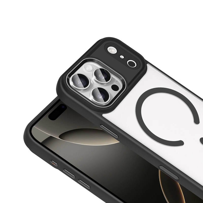 Apple iPhone 18 Pro Kılıf Wireless Şarj Özellikli Zore Krom M-safe Silikon Kapak
