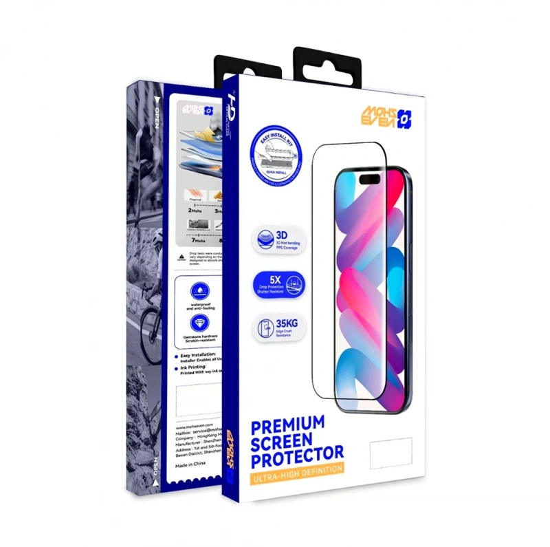 Apple iPhone 18 Pro Mohseven M6 HD Temperli Cam Ekran Koruyucu + Kolay Uygulama Aparatı