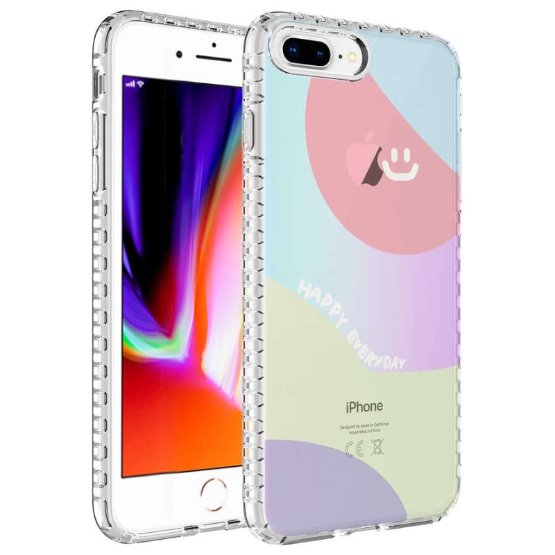 Apple iPhone 7 Plus Kılıf Airbag Kenarlı Renkli Desenli Silikon Zore Elegans Kapak