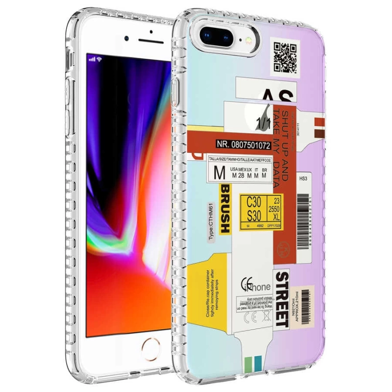 Apple iPhone 8 Plus Kılıf Airbag Kenarlı Renkli Desenli Silikon Zore Elegans Kapak