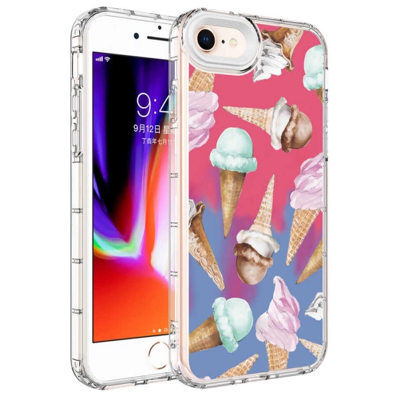 Apple iPhone SE 2020 Kılıf Kamera Korumalı Renkli Desenli Sert Silikon Zore Korn Kapak