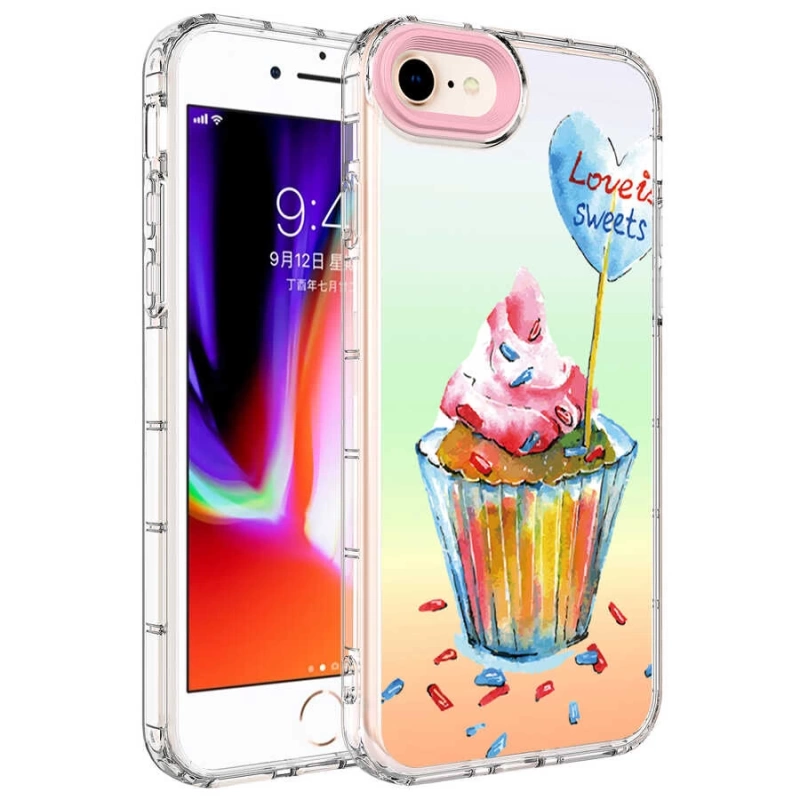 Apple iPhone SE 2020 Kılıf Kamera Korumalı Renkli Desenli Sert Silikon Zore Korn Kapak
