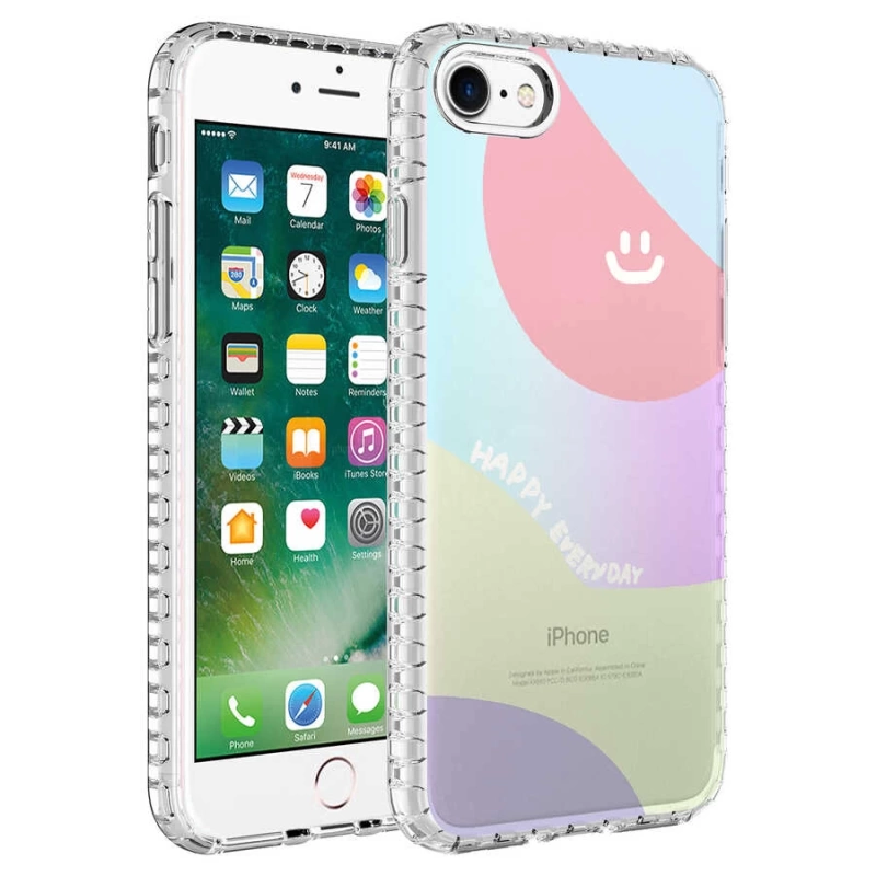 Apple iPhone SE 2022 Kılıf Airbag Kenarlı Renkli Desenli Silikon Zore Elegans Kapak