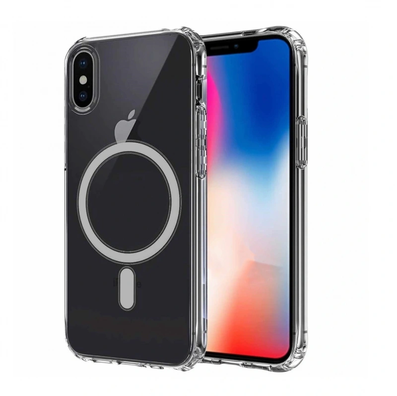 Apple iPhone X Kılıf M-safe Şarj Özellikli Şeffaf Sert PC Zore Embos Kapak