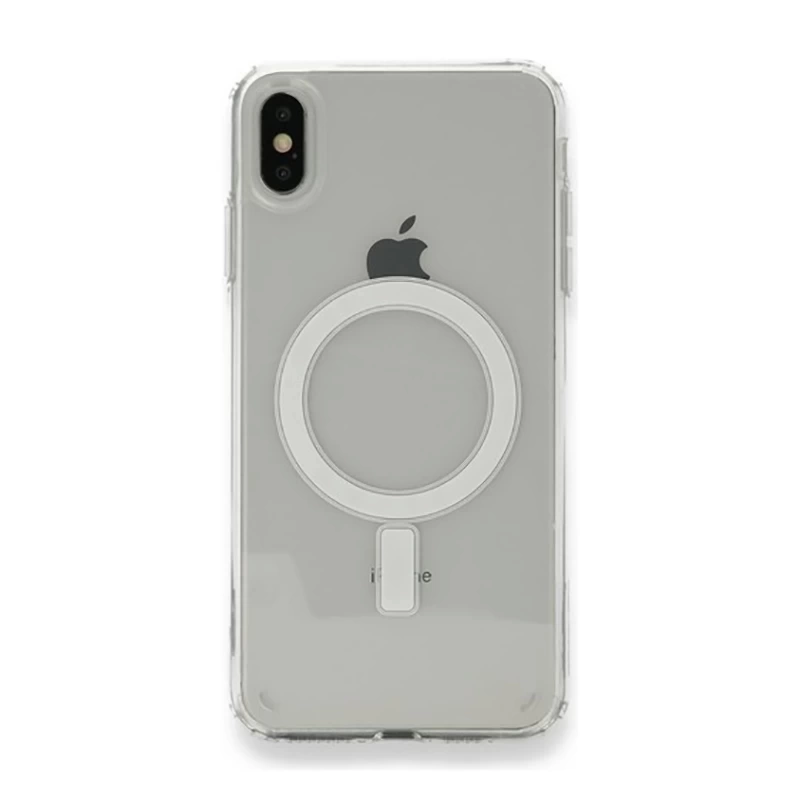 Apple iPhone XS Max 6.5 Kılıf M-safe Şarj Özellikli Şeffaf Sert PC Zore Embos Kapak