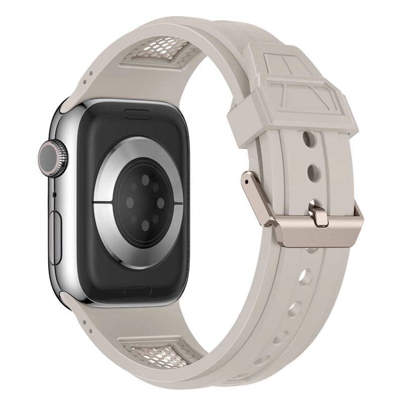 Apple Watch 42mm Zore KRD-117 Hava Alabilen Delikli Metal Süslemeli Desenli Silikon Kordon