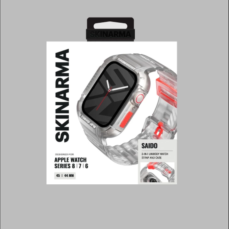 More TR Apple Watch 44mm SkinArma Saido Sert PC Kasa Koruyuculu Silikon Kordon