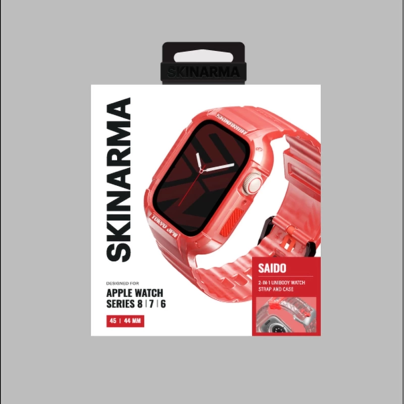 More TR Apple Watch 44mm SkinArma Saido Sert PC Kasa Koruyuculu Silikon Kordon