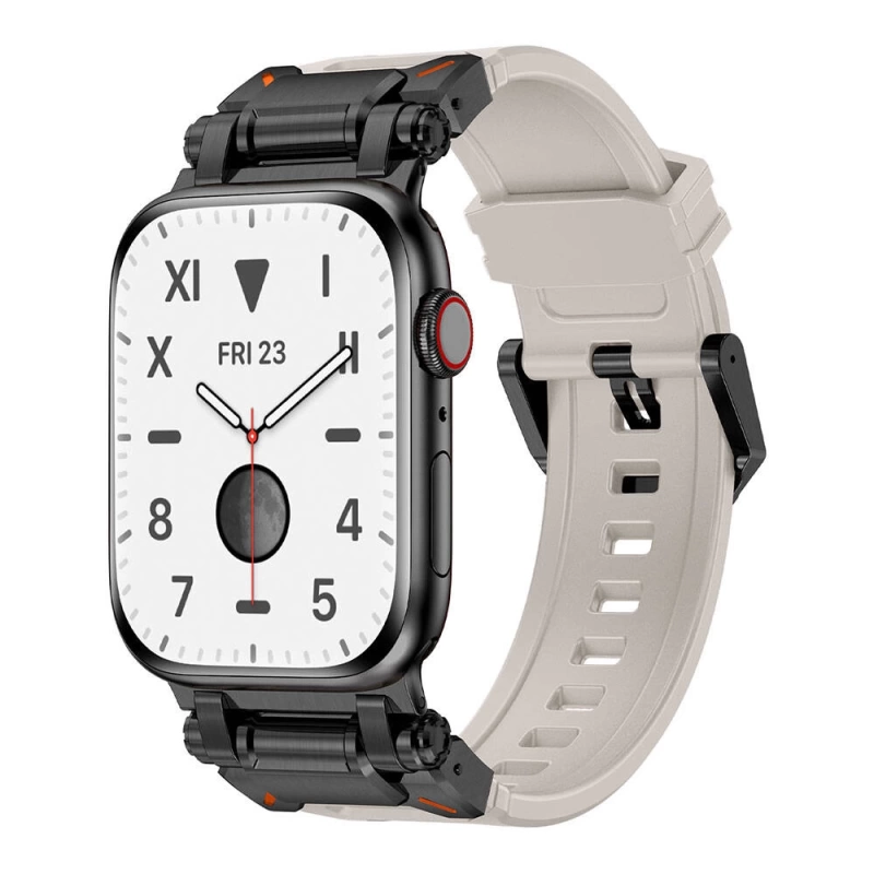 Apple Watch 44mm Zore KRD-101 Titanyum Metal Başlıklı Silikon Kordon