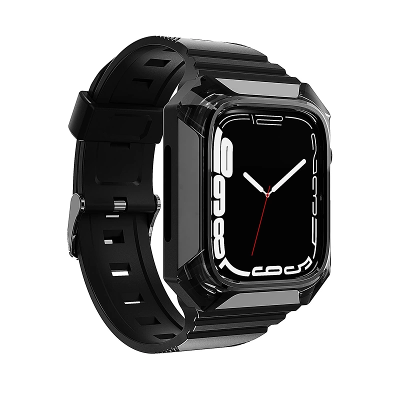 Apple Watch 7 41mm Zore KRD-88 Sert PC Kasa Koruyuculu Silikon Kordon