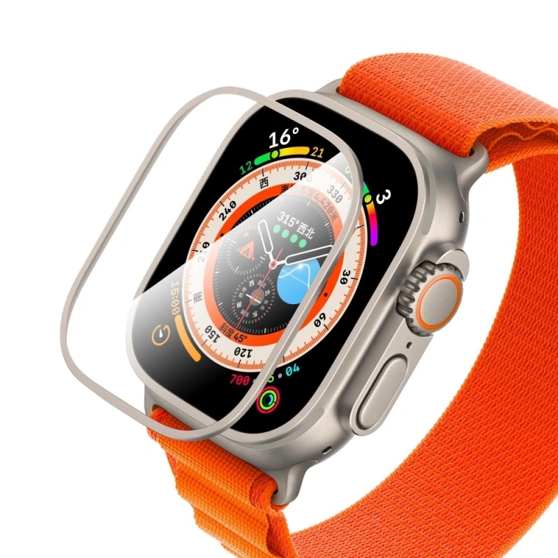 Apple Watch Ultra 49mm CaseWorld Alloy Serisi Safir Akıllı Saat Temperli Cam Ekran Koruyucu
