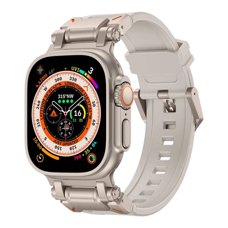 Apple Watch Ultra 49mm Zore KRD-101 Titanyum Metal Başlıklı Silikon Kordon