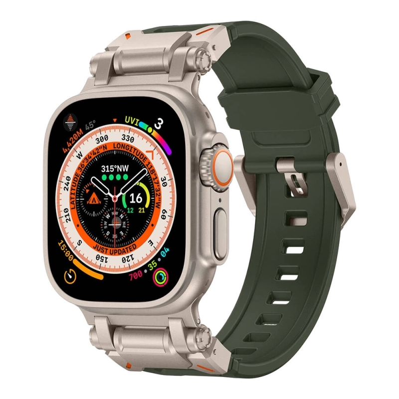 Apple Watch Ultra 49mm Zore KRD-101 Titanyum Metal Başlıklı Silikon Kordon