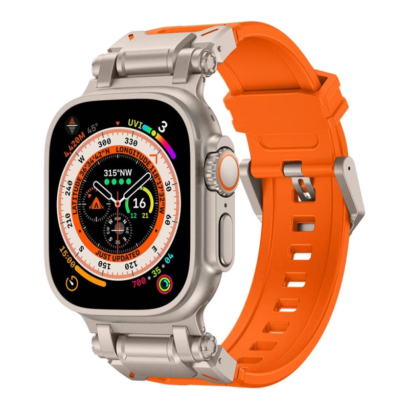 Apple Watch Ultra 49mm Zore KRD-101 Titanyum Metal Başlıklı Silikon Kordon