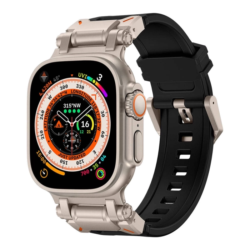 Apple Watch Ultra 49mm Zore KRD-101 Titanyum Metal Başlıklı Silikon Kordon