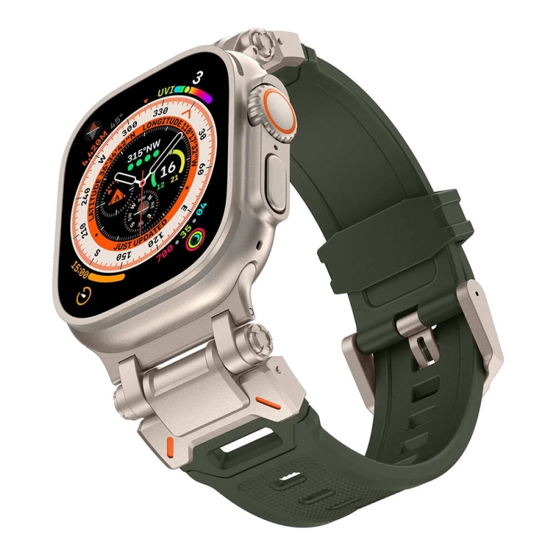 Apple Watch Ultra 49mm Zore KRD-101 Titanyum Metal Başlıklı Silikon Kordon