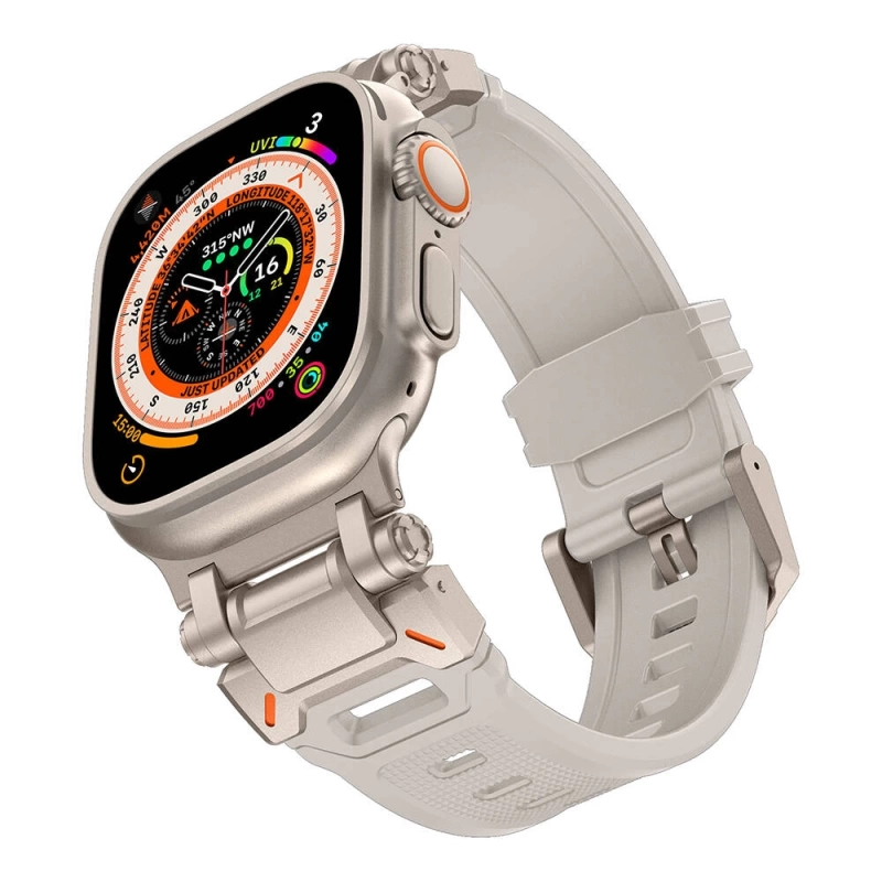 Apple Watch Ultra 49mm Zore KRD-101 Titanyum Metal Başlıklı Silikon Kordon