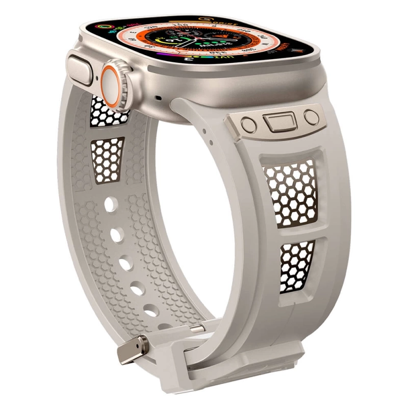 Apple Watch Ultra 49mm Zore KRD-117 Hava Alabilen Delikli Metal Süslemeli Desenli Silikon Kordon