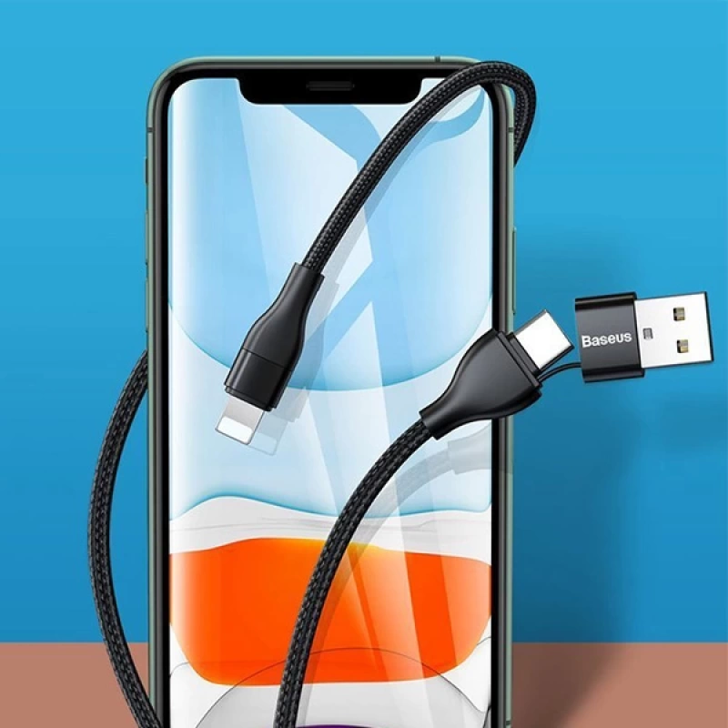 Baseus 2in1 Dual Output Cable-USB-A+Type-C İPhone 18W Hızlı Şarj Usb Kablo 1m