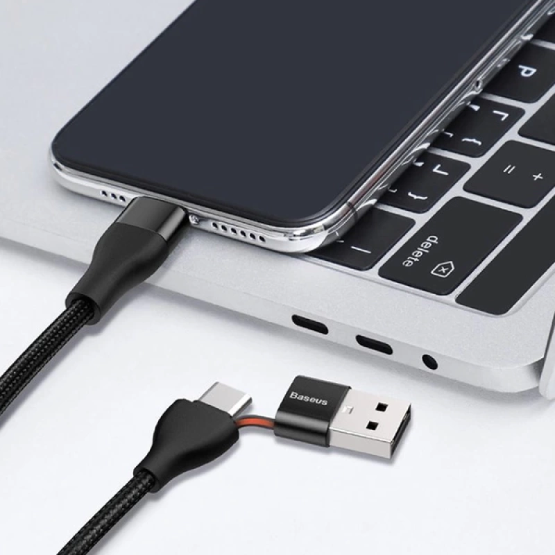 Baseus 2in1 Dual Output Cable-USB-A+Type-C İPhone 18W Hızlı Şarj Usb Kablo 1m