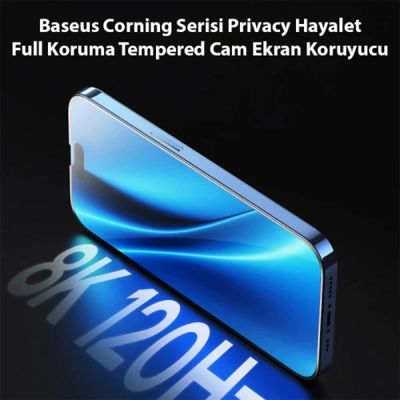 Baseus Corning iPhone 15 Privacy Hayalet Full Koruma Tempered Cam Ekran Koruyucu