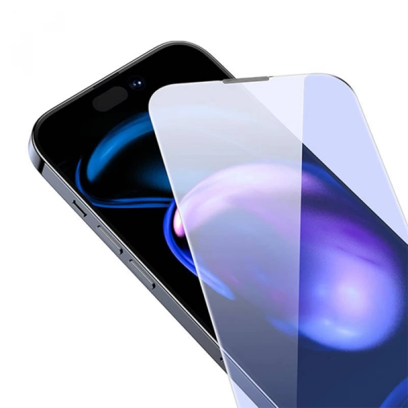 Baseus Crystal iPhone 15 Pro Max Full Koruma Anti Mavi Işık Tempered Cam Ekran Koruyucu 2 Adet Set