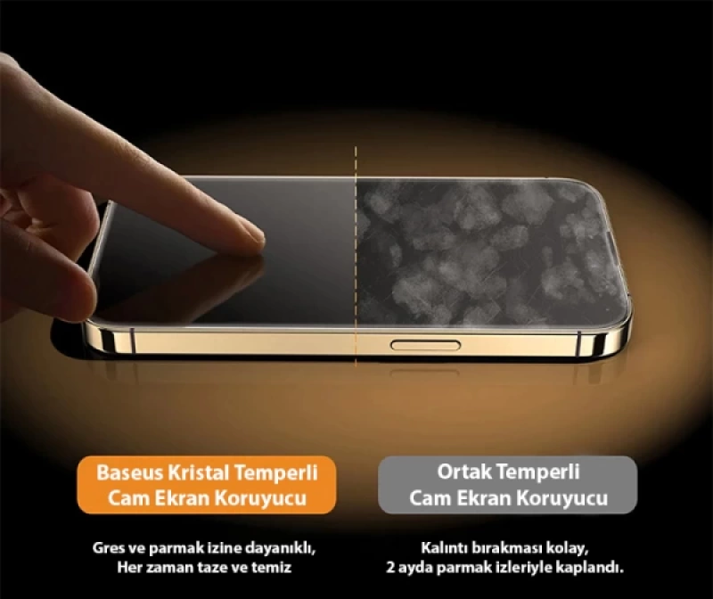 Baseus Crystal iPhone 15 Pro Max Full Koruma Eye-Protection Tempered Cam Ekran Koruyucu