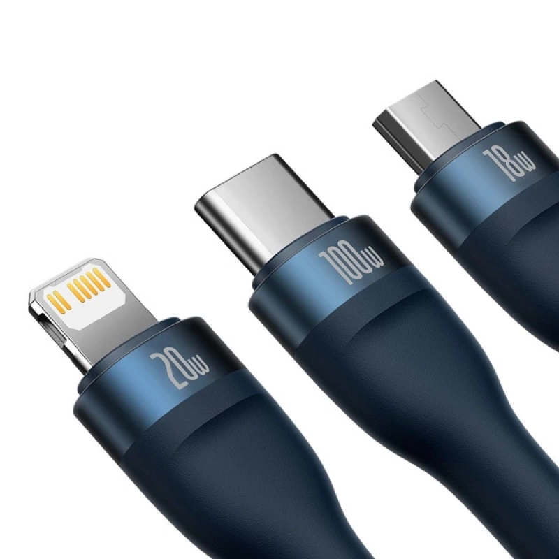 Baseus Flash Series II 100W Type-C Lightning Micro USB 3in1 Hızlı Şarj Kablosu