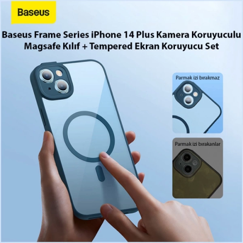 Baseus Frame Series iPhone 14 Plus 6.7 Kamera Koruyuculu Magsafe Kılıf + Tempered Ekran Koruyucu Set