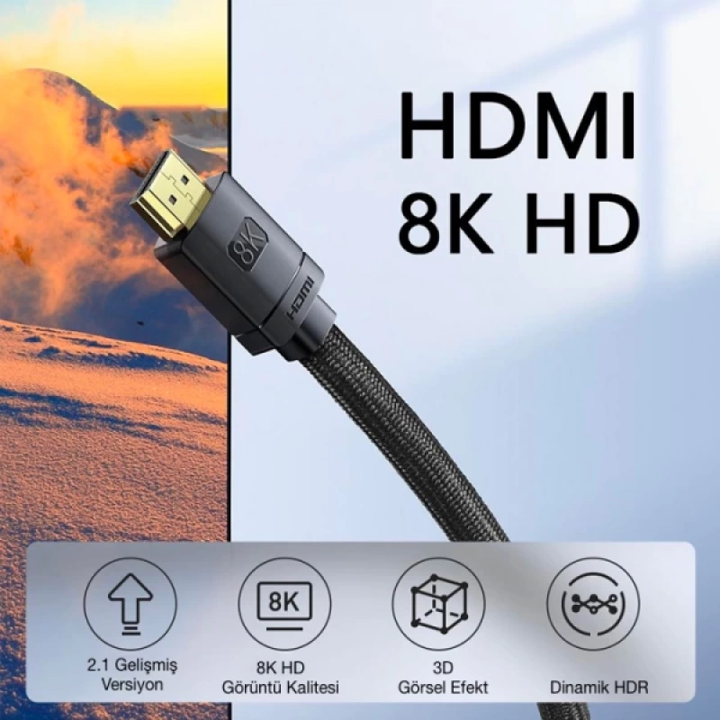 Baseus HD Series 8K HDMI to HDMI 2.1V HDMI 120hz Kablo 3 Metre