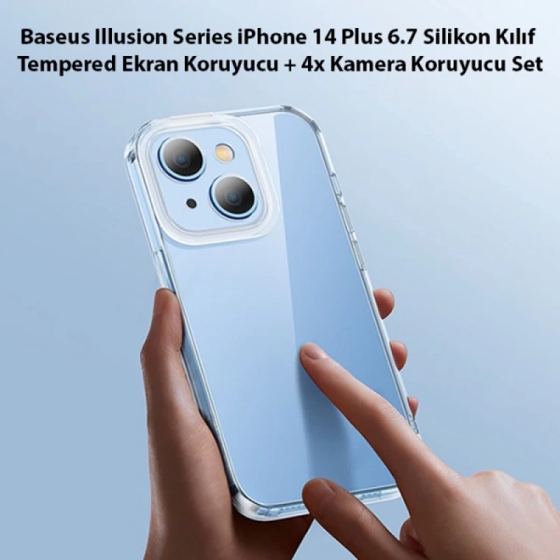 Baseus Illusion Series iPhone 14 Plus 6.7 Silikon Kılıf + Tempered Ekran Koruyucu + 4x Kamera Koruyu