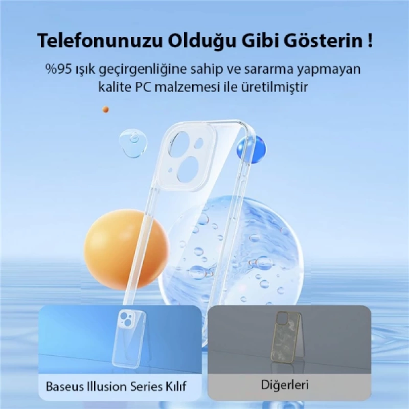 Baseus Illusion Series iPhone 14 Plus 6.7 Silikon Kılıf + Tempered Ekran Koruyucu + 4x Kamera Koruyu