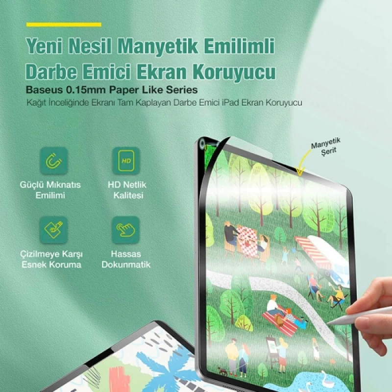 Baseus iPad 9.7inç  Manyetik Kenarlı Mıknatıslı Ekran Koruyucu iPad 9.7 2018 - 2017 - Pro 9.7 - Air