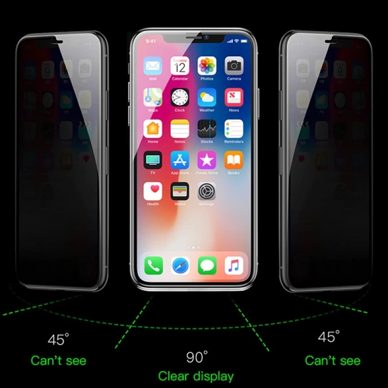 Baseus İPhone 11 Pro Max- XS Max 3D Anti-Peep Privacy Gizlilik Cam Ekran Koruyucu