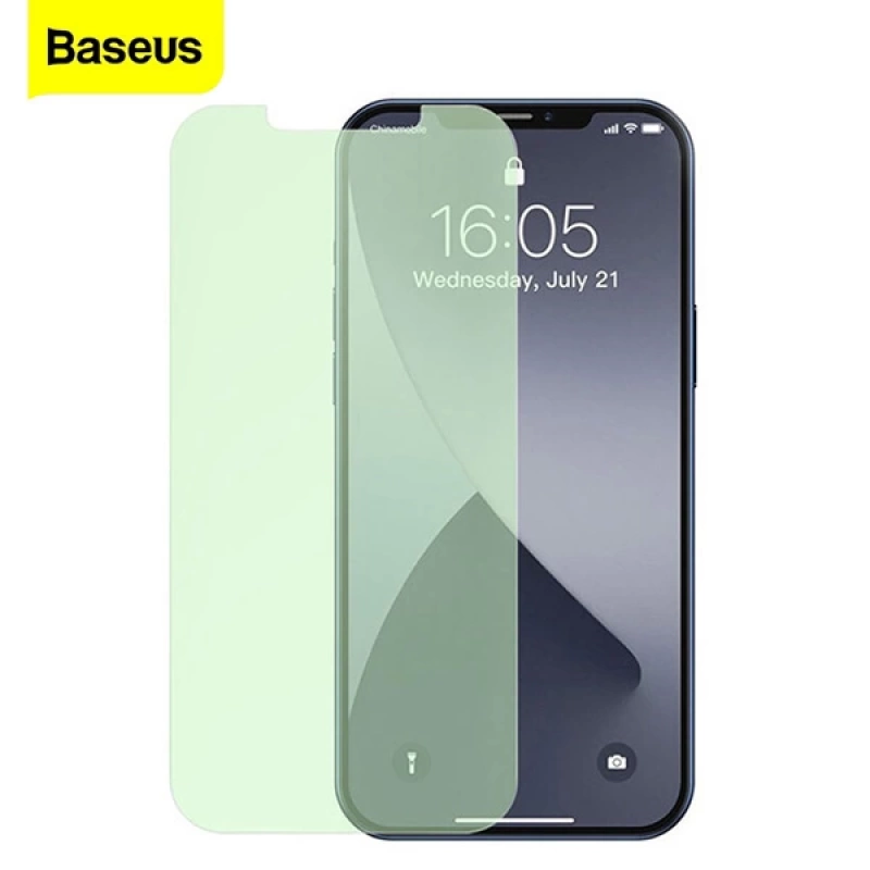 BASEUS  İPhone 12- 12 Pro 6.1 0.30mm Full Tempered Cam Ekran Koruyucu 2Set Anti-Bluelight