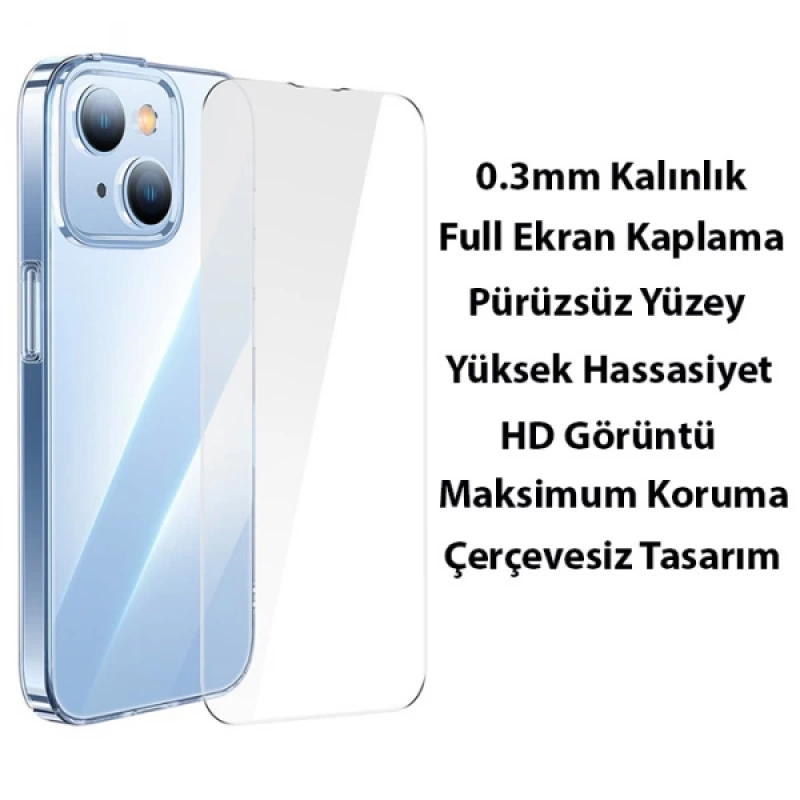 Baseus iPhone 15 Crystal Serisi Silikon Kılıf + Tempered Ekran Koruyucu Set