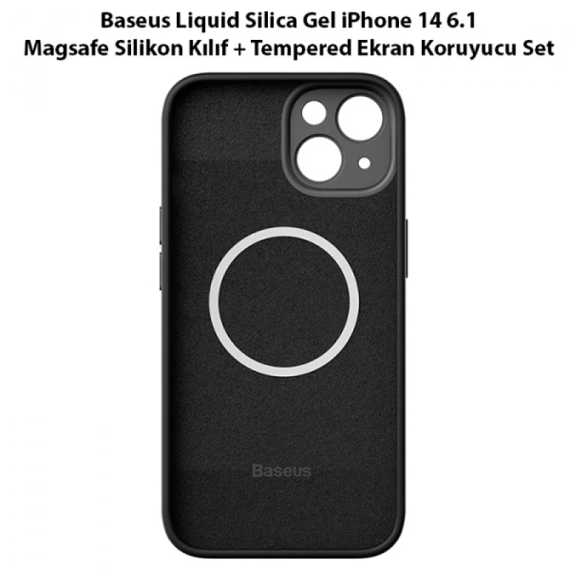 Baseus Liquid Silica Gel iPhone 14 6.1 Magsafe Silikon Kılıf + Tempered Ekran Koruyucu Set