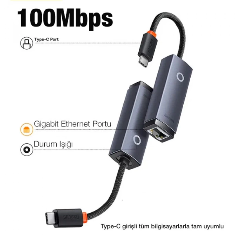 Baseus Lite Series 100Mbps Type-C to RJ45 Ethernet LAN Port Adaptör