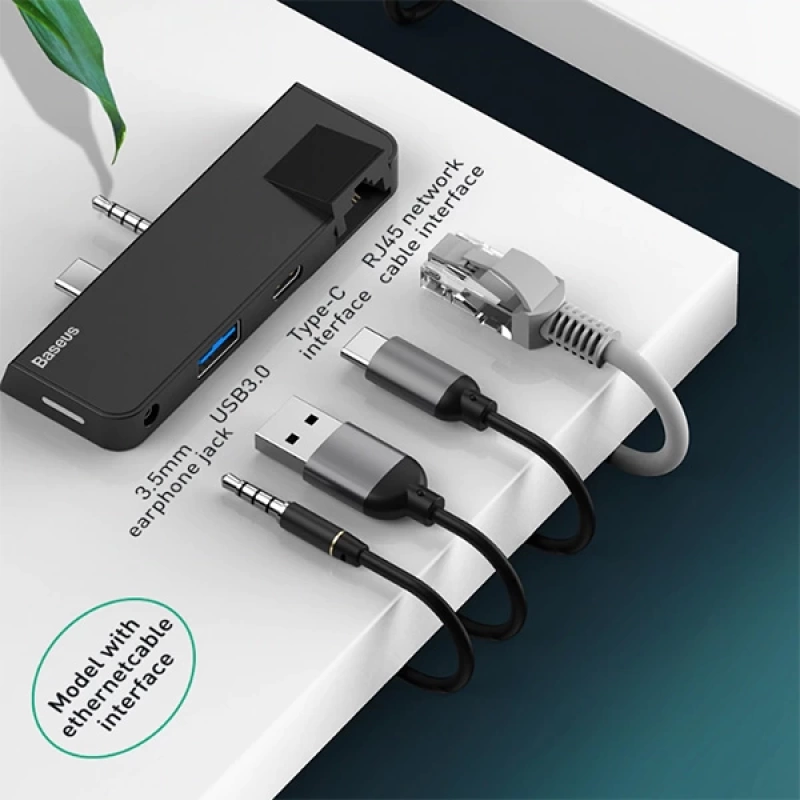 Baseus Multifunctional HUB Surface Go(Type-C+Audio to RJ45+USB3.0+Type-C(data)+Audio)