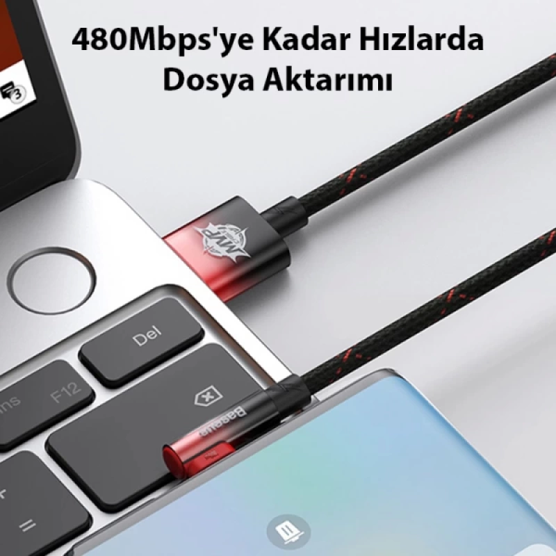 Baseus MVP 2 Elbow 100W USB to Type-C Mobil Oyuncu Ultra Hızlı Şarj ve Data Kablosu 1m