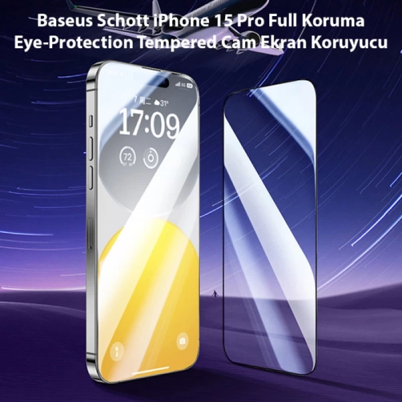 Baseus Schott iPhone 15 Pro Full Koruma Eye-Protection Tempered Cam Ekran Koruyucu