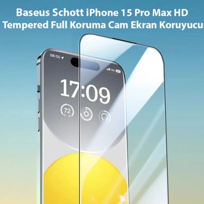 Baseus Schott iPhone 15 Pro Max HD Tempered Full Koruma Cam Ekran Koruyucu