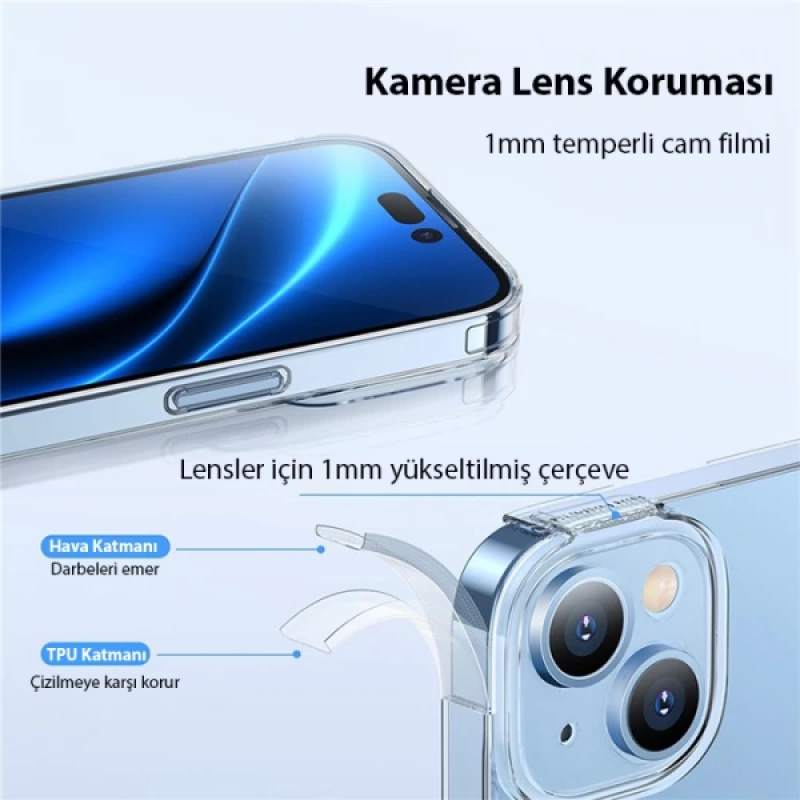 Baseus Simple Case iPhone 14 Plus 6.7 Kamera Korumalı İnce Silikon Şeffaf Kılıf